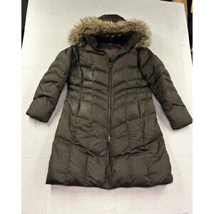 Lands End Women’s Long Puffer Jacket with Fur Hood 1x Brown